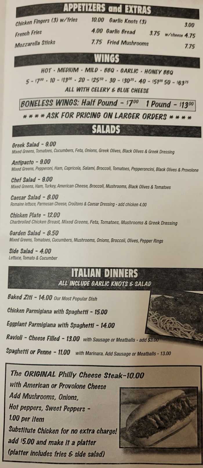 Page 2 of menu, A Pizza & More Cortland, NY