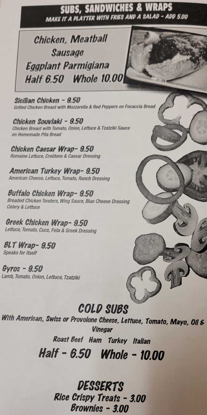 Page 3 of menu, A Pizza & More Cortland, NY