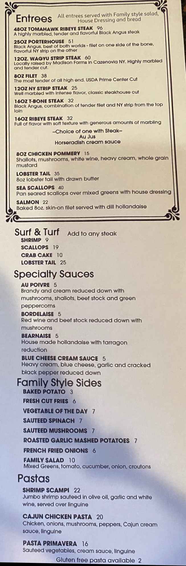Page 2 of menu, Carvers Steakhouse Cortland, NY