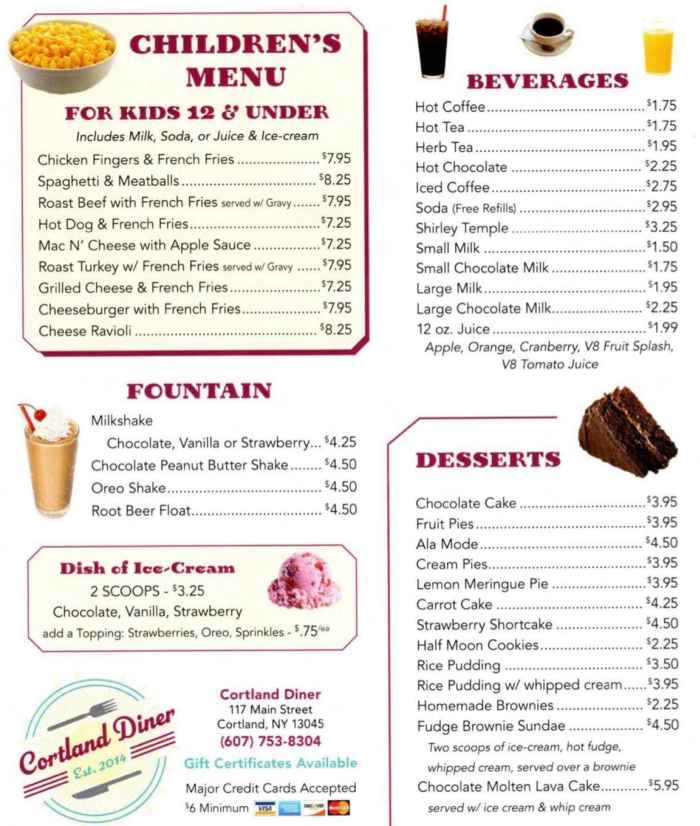Page 7 of menu, Cortland Diner in Cortland, NY