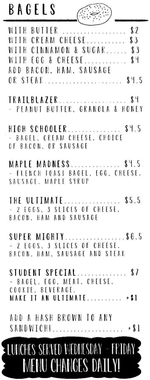 Page 1 of menu, Frosted Bakery Cortland, NY