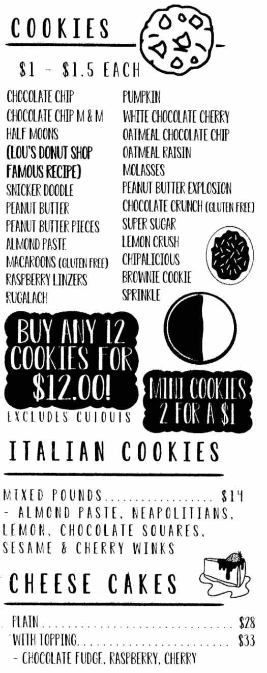 Page 2 of menu, Frosted Bakery Cortland, NY