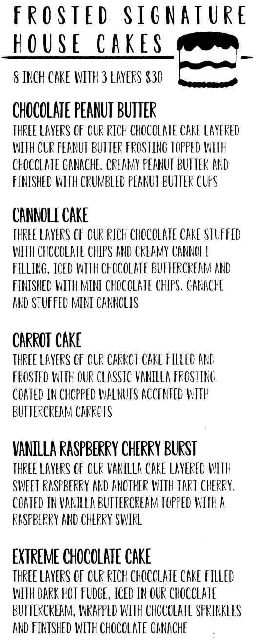 Page 4 of menu, Frosted Bakery Cortland, NY