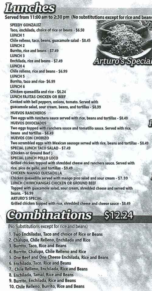 Lunch menu, Garcias Mexican in Cortland, NY