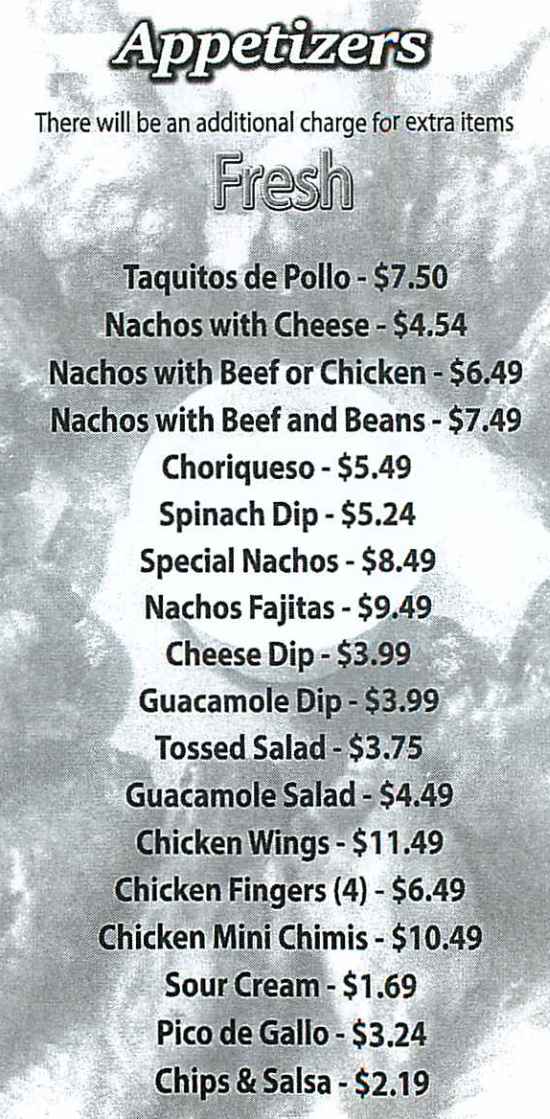 Page 1 of menu, Garcias Mexican in Cortland, NY