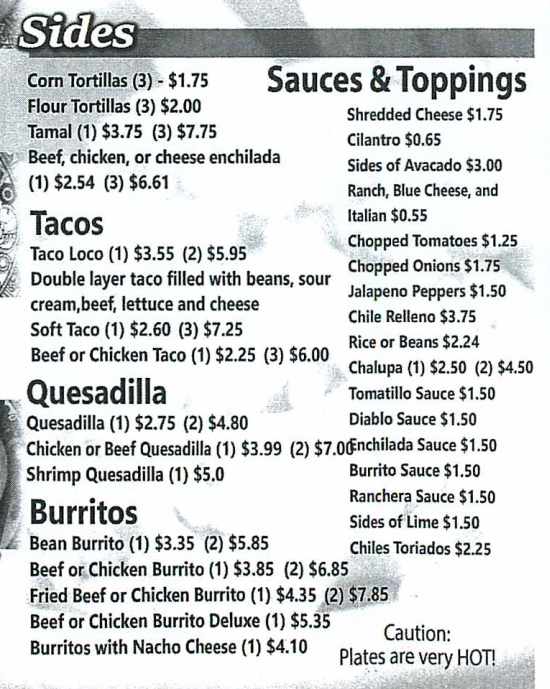 Page 2 of menu, Garcias Mexican in Cortland, NY