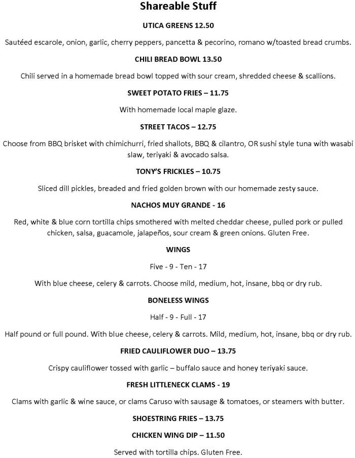 Page 1 of menu, Hairy Tony's Cortland, NY