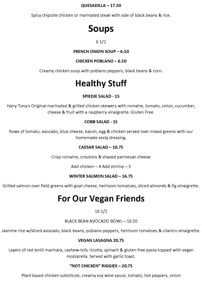 Page 2 of menu, Hairy Tony's Cortland, NY