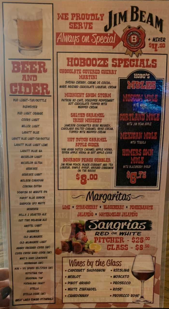 Drinks and alcohol, Hobo's Homer, NY