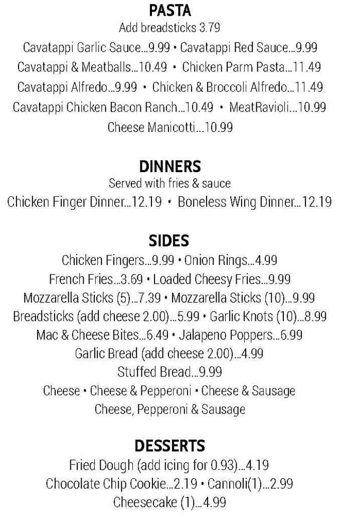 Page 3 of menu, Hometown Pizzeria Groton, NY
