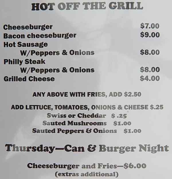 Page 1 of menu, Malarkey's Pub & Grub McGraw, NY