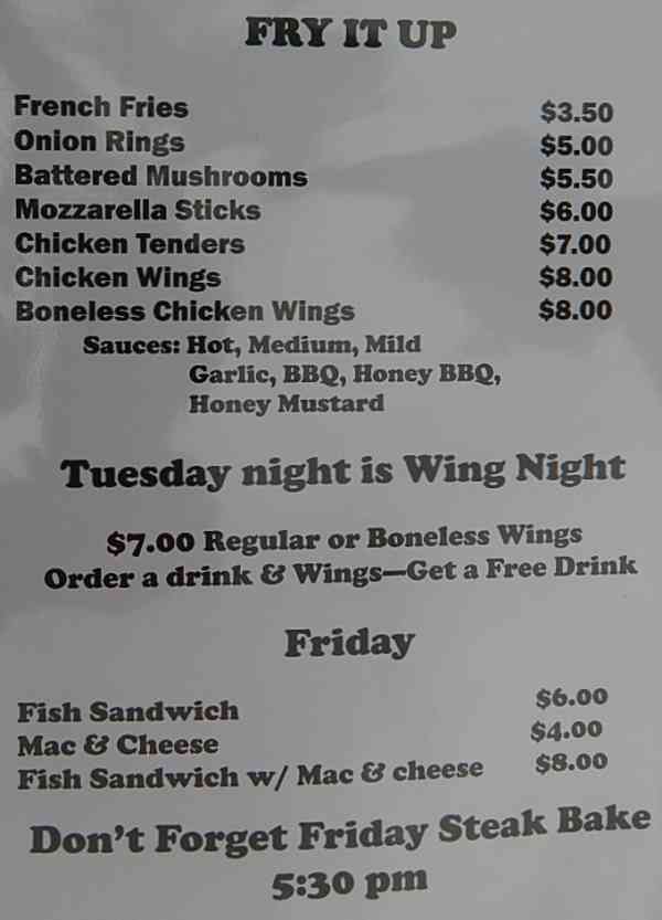 Page 2 of menu, Malarkey's Pub & Grub McGraw, NY