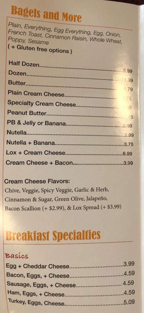 Page 1 of menu, New York Bagel Cafe & Deli Cortland, NY