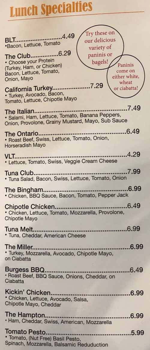 Page 4 of menu, New York Bagel Cafe & Deli Cortland, NY