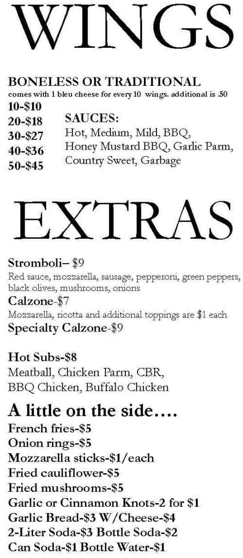 Page 3 of menu, The Pizza Shop McGraw, NY