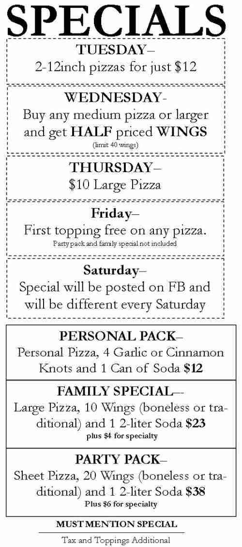 Page 4 of menu, The Pizza Shop McGraw, NY