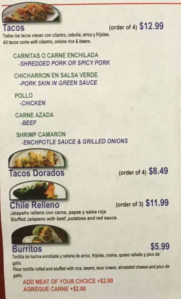Page 1 of menu, Rincon Hispano Cortland, NY