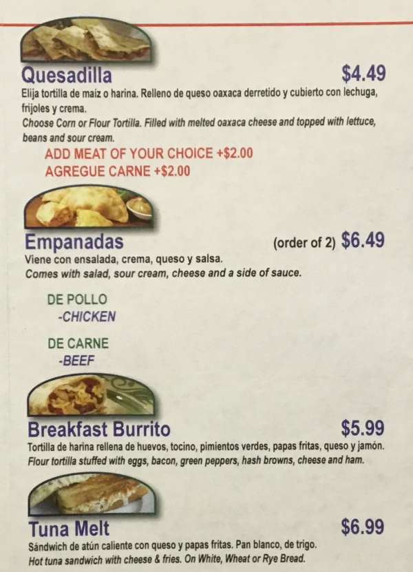 Page 2 of menu, Rincon Hispano Cortland, NY