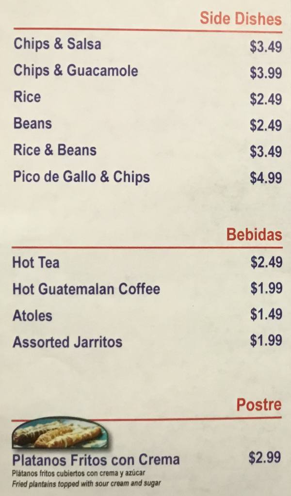 Page 4 of menu, Rincon Hispano Cortland, NY