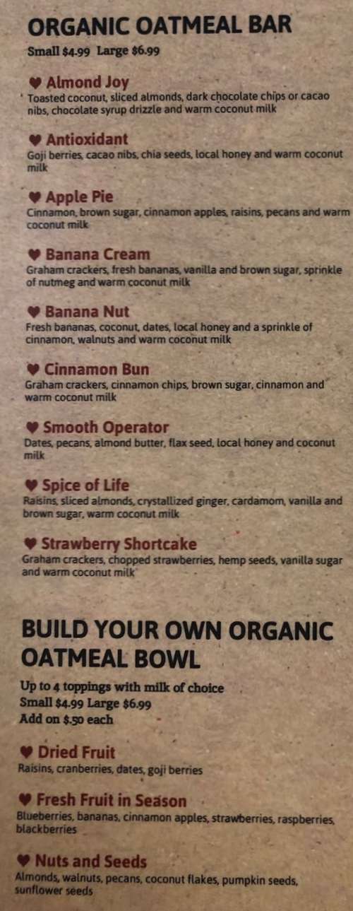 Page 1 of menu, Whole Heart Cafe Cortland, NY