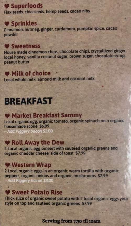 Page 2 of menu, Whole Heart Cafe Cortland, NY
